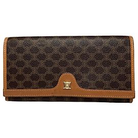 Céline Cartera de cuero monograma Triomphe Vintage Celine Paris Btown Castaño
