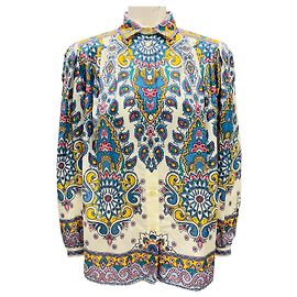 Camicia a maniche lunghe in stampa paisley multicolore Ecru con colletto multiplo Etro Multicolore