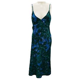 Vestido midi sin mangas de seda impresa verde / azul de Dries Van Noten Verde