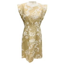 Robe fourreau en lin floral Rosedale de Veronica Beard en pierre kaki / blanc cassé Beige