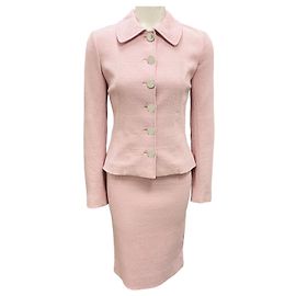 Ensemble de veste et jupe en piqué texturé stretch Light Pink de Dolce & Gabbana Rose