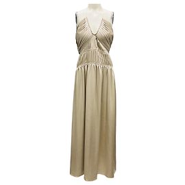 Jonathan Simkhai Simkhai Stone Beige Satin Halter Ruched Cutout Maxi Dress Beige