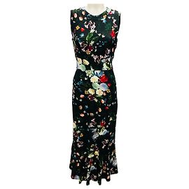 Erdem Schwarzes Multi-Blumen Grazia Midi-Kleid Schwarz