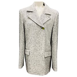 Abrigo de tweed de media temporada blanco / negro de Lanvin Blanco