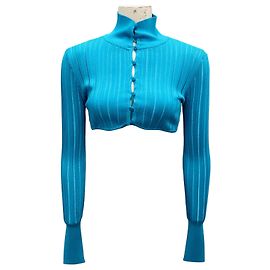 Alaïa Suéter cropped de crinolina brilhante turquesa Alaia Azul