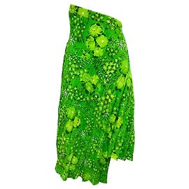 Jupe midi asymétrique plissée imprimée florale verte Balenciaga Vert
