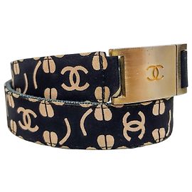 Chanel Clover CC Belt Navy Blue Denim Gold Hardware Navy blue Gold hardware