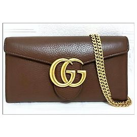 Portafoglio Gucci GG Marmont in pelle di vitello marrone e oro Marrone Gold hardware