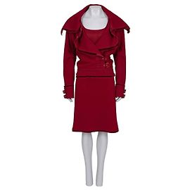 Christian Dior Chanel Red Wool Blend Skirt Suit Red