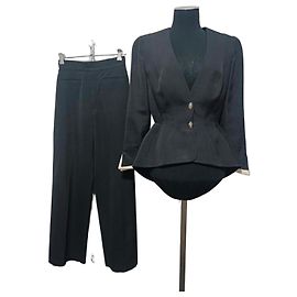 Thierry Mugler Black Wool Suit with Peplum Jacket Black