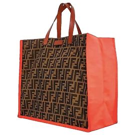 Fendi FF Zucca Jacquard Shopper Tasche Braun Rot Braun Rot