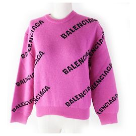 Strickpullover aus Wolle Nylon mit Jacquard-Logo Balenciaga Schwarz Pink