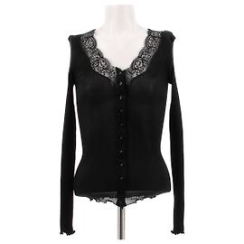 Saint Laurent Spitzen- und geripptes Seiden-Cardigan Schwarz