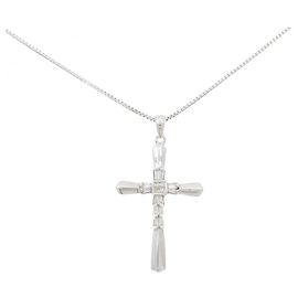 Autre Marque Au750 Weißgold Kreuz Diamant Halskette Silber