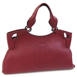 Cartier Marcello de MM One Red Leather Tote Bag Red Dark red