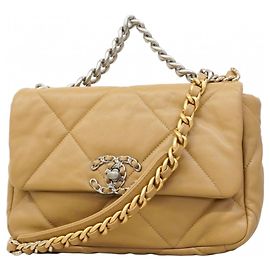 Sac à main en cuir Chanel 19 Marron clair