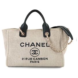 CHANEL Deauville Small 2-Way Tote Bag Beige