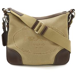 Prada Jacquard Schultertasche Braun Beige Khaki Dunkelbraun