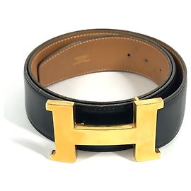 Cinto Hermès Constance H em couro preto Preto