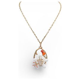 NEUF COLLIER PHILIPPE FERRANDIS EROLI FLEURS PIERRES EN METAL DORE NECKLACE Multicolore