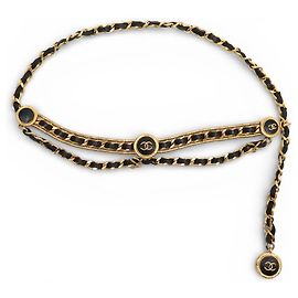 NEUF CEINTURE CHANEL CHAINE ENTRELACEE MEDAILLON TREFLE LOGO CC T80 BELT Doré