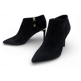 CHAUSSURES BOTTINES LOUIS VUITTON LOW BOOTS A TALONS 36 EN DAIM NOIR SHOES Noir