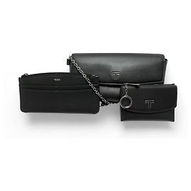 LOTE DE BOLSO TUMI BELDEN CON CADENA WOC + TARJETERo DE CUERO Negro
