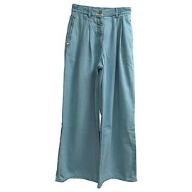 Jeans a vita alta e gamba larga Chanel in cotone blu Blu
