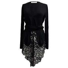 Blusa de manga longa em viscose preta com decote em V e renda da Givenchy Preto