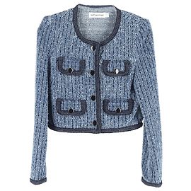 Self portrait Self-Portrait Textured Denim Jacket in Blue Cotton Blue Light blue