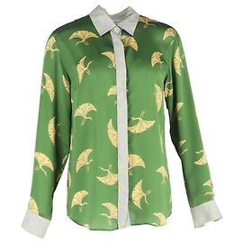 Camicia a maniche lunghe stampata Dries Van Noten in seta verde Verde