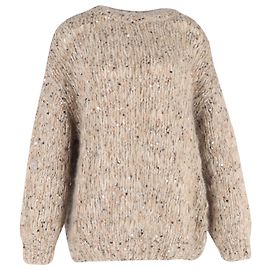 Beige Seidenpullover mit offenen Maschen und Pailletten von Brunello Cucinelli Beige