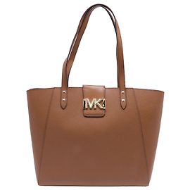 Michael Kors Karlie Large Pebbled Tote Bag In Brown Leather Brown Red