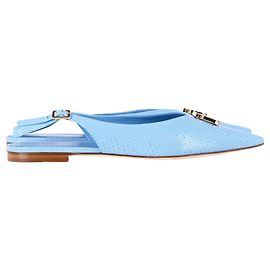 Burberry Monogram Motif Slingback Point-Toe Ballerinas in Light Blue Leather Blue Light blue