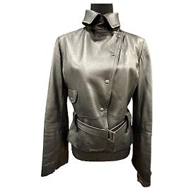 Schwarze Lederjacke Weekend Max Mara Schwarz