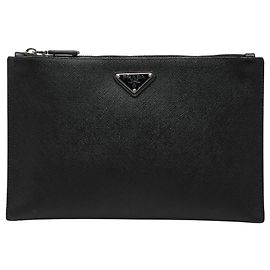 Prada Black Saffiano Leather Clutch Bag Black