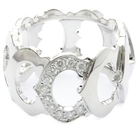 Cartier C Doing Diamond White Gold Band Ring Silvery