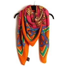 Sciarpa in seta e cashmere Hermès Carré 140 Ronde des Jockeys Rosa