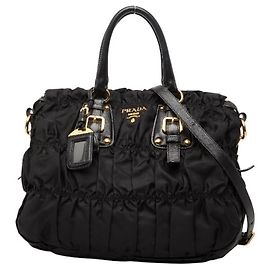 Bolsa Tote/Shoulder com Logo Pregueado Prada Preto