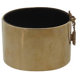 Céline Gold Metal and Leather Bangle Golden