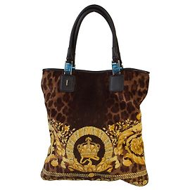 Bolsa tote Vanitas em veludo preto Barocco Gianni Versace com coroa dourada Multicor