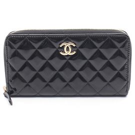 Chanel Black Patent Leather Long Wallet Black