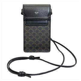 Céline Bolsa de ombro com pouch móvel em lona e couro de cordeiro Celine Triomphe Preto