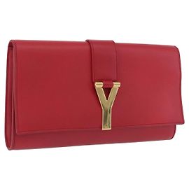 SAINT LAURENT Y Line Clutch Bag Leather Red Gold 311213 Auth 170930 Red Golden
