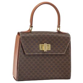 Céline CELINE Macadam Canvas Hand Bag PVC Leather Brown Gold Auth 172055 Brown Golden
