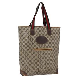 GUCCI GG Supreme Web Sherry Line Tote Bag PVC Beige Red Auth ti3662 Red Beige