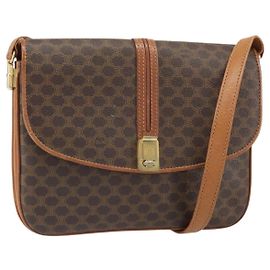 Céline Bolsa de Ombro em Lona Macadam CELINE em Couro PVC Marrom Dourado Auth 172001 Marrom Dourado