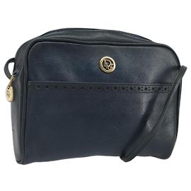 Sac à épaule Christian Dior en cuir bleu marine et doré Auth bs33276 Doré Bleu Marine