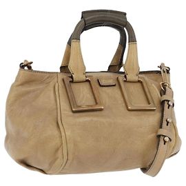 Chloé Bolsa de mão em couro Chloe Etel 2 em 1 Bege Ouro Auth BA10742 Bege Dourado