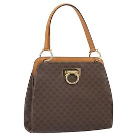Céline CELINE Macadam Canvas Shoulder Bag PVC Leather Brown Gold Auth 171609 Brown Golden